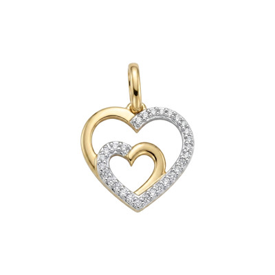 Pendentif d'occasion or 375 2 tons coeur diamant - vue 1