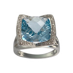 Bague d'occasion or 750 blanc topaze traitée sky blue diamant - vue 1