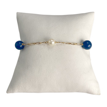 Bracelet d'occasion or 750 jaune maille cheval agate perle de culture