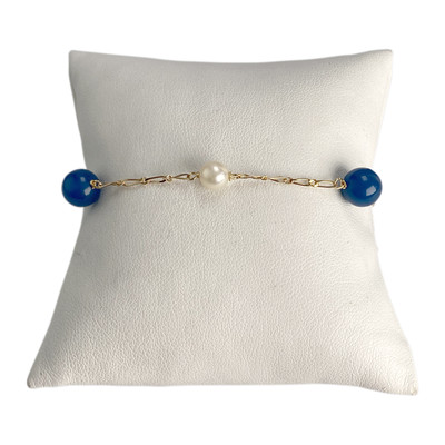 Bracelet d'occasion or 750 jaune maille cheval agate perle de culture - vue 1