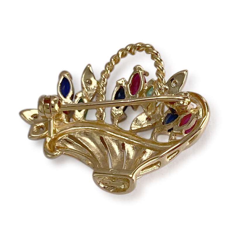 Broche d'occasion  or 2 tons 750 diamants saphirs rubis émeraudes - vue 2