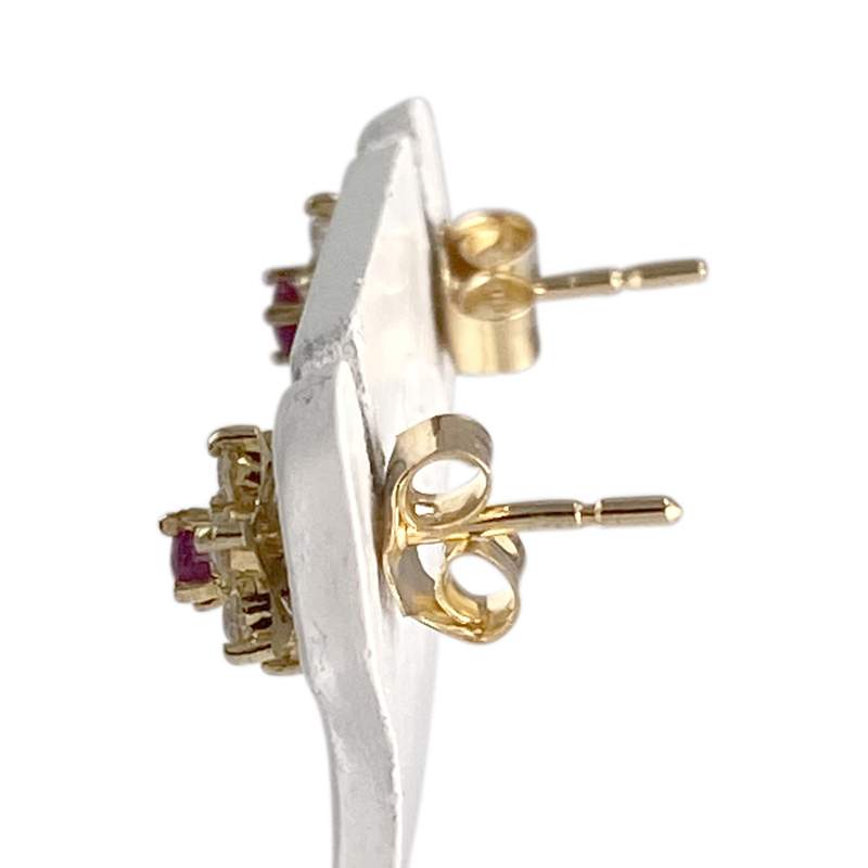 Boucles d'oreilles d'occasion or 750 jaune étoile zirconias rubis - vue 2