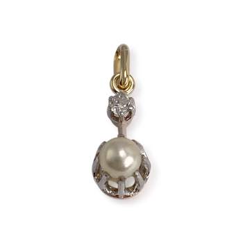 Pendentif d'occasion 2 ors 750 perle de culture diamant