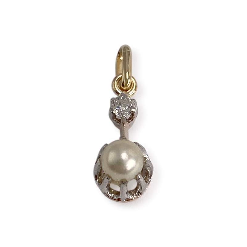 Pendentif d'occasion 2 ors 750 perle de culture diamant - vue 1