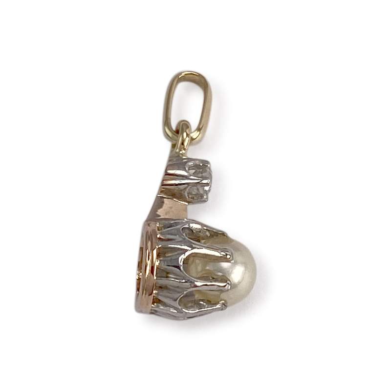 Pendentif d'occasion 2 ors 750 perle de culture diamant - vue 2
