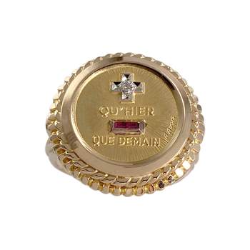 Bague AUGIS d'occasion or 750 jaune diamant rubis synthetique