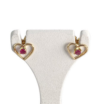 Boucles d'oreilles d'occasion or 750 jaune coeur rubis