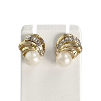 Boucles d'oreilles d'occasion  or 750 2 tons perles de culture et diamants