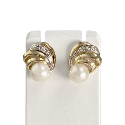 Boucles d'oreilles d'occasion  or 750 2 tons perles de culture et diamants - vue 1