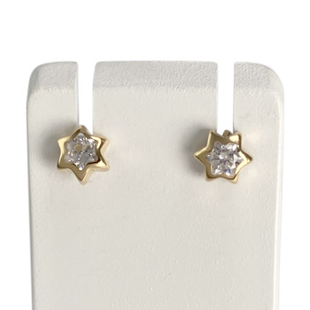 Boucles d'oreilles d'occasion or 750 jaune étoile zirconias