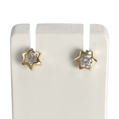 Boucles d'oreilles d'occasion or 750 jaune étoile zirconias