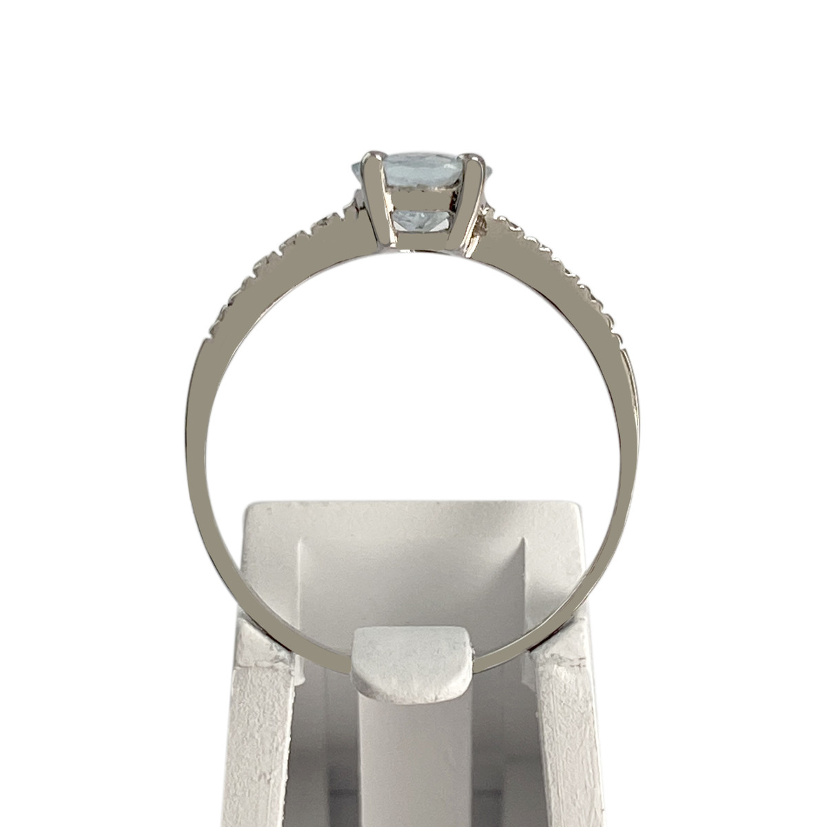Bague d'occasion or 750 blanc diamants et aigue marine - vue 3
