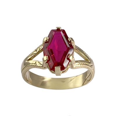 Bague d'occasion or 750 jaune rubis synthetique - vue 1