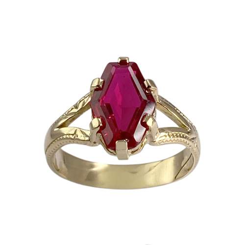 Bague d'occasion or 750 jaune rubis synthetique