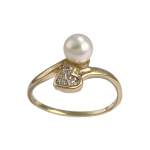 Bague d'occasion or 750 jaune perle de culture diamants - vue 1