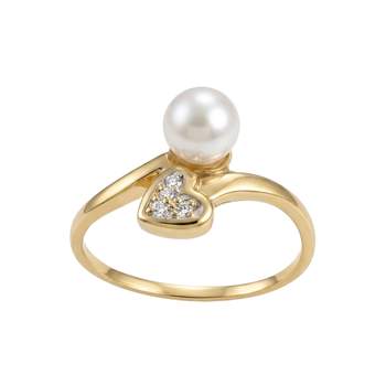 Tweedehands gouden ring 750 gele gekweekte parel diamant