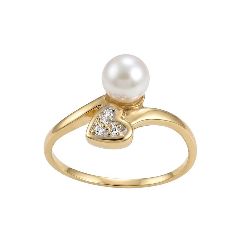Bague d'occasion or 750 jaune perle de culture diamants - vue 1