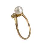 Bague d'occasion or 750 jaune perle de culture diamants - vue 2