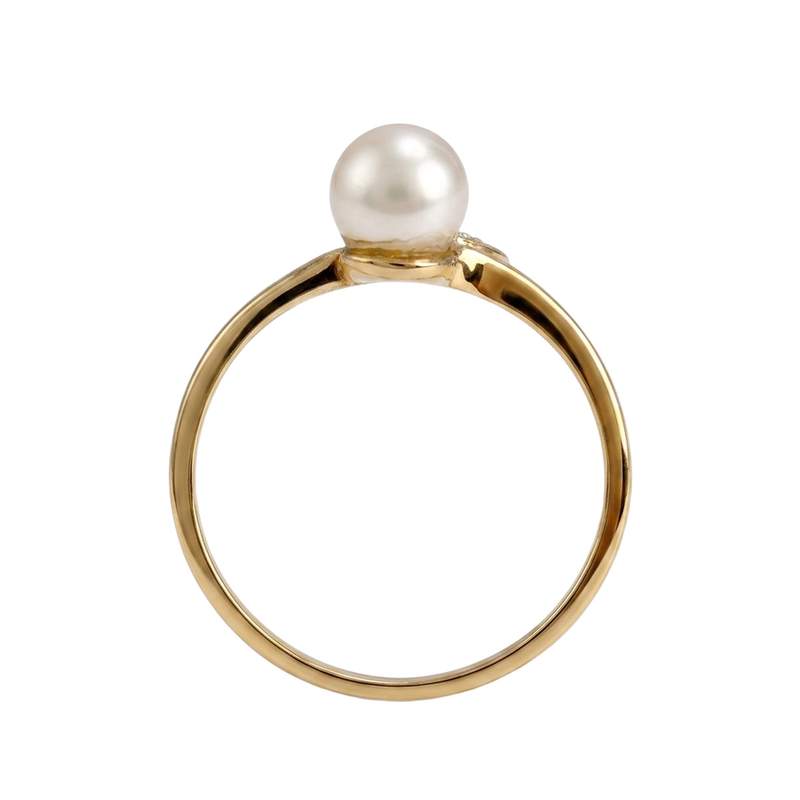 Bague d'occasion or 750 jaune perle de culture diamants - vue 3