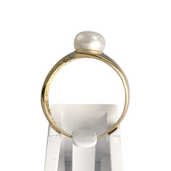 Bague d'occasion  or 750 2 tons diamants et perle de culture de Chine