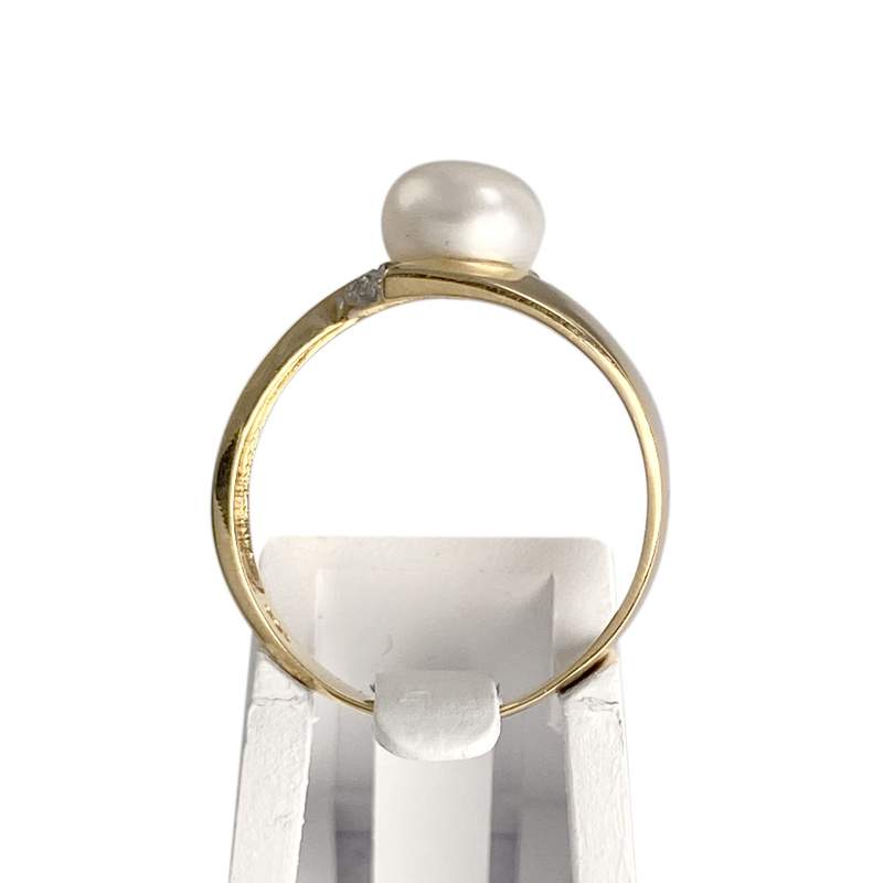 Bague d'occasion  or 750 2 tons diamants et perle de culture de Chine - vue 3