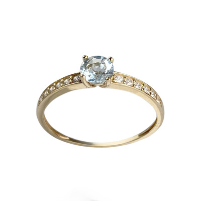 Bague d'occasion or 750 jaune zirconias et topaze bleue - vue 1