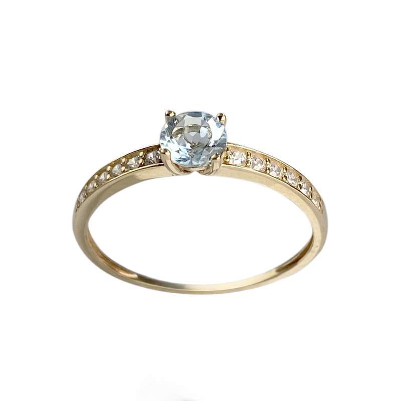 Bague d'occasion or 750 jaune zirconias et topaze bleue - vue 1