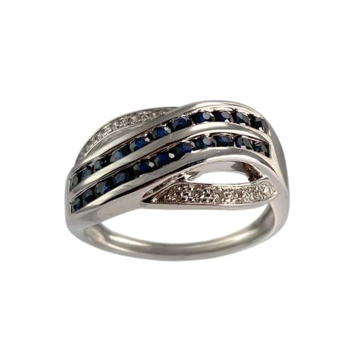 Bague d'occasion or 750 blanc diamants saphirs