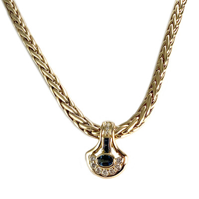 Collier d'occasion or 750 jaune maille palmier diamants et saphirs