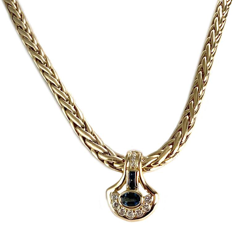 Collier d'occasion or 750 jaune maille palmier diamants et saphirs - vue 1