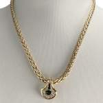 Collier d'occasion en or jaune 750, maille palmier, diamants et saphirs, 42 cm - vue 2