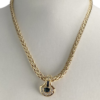 Collier d'occasion or 750 jaune maille palmier diamants et saphirs