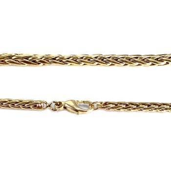 Collier d'occasion en or jaune 750, maille palmier, diamants et saphirs, 42 cm
