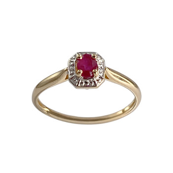 Tweedehands goud 750 2 toon robijn ring