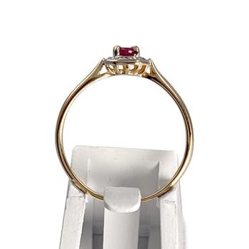 Tweedehands goud 750 2 toon robijn ring