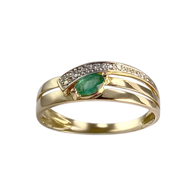Bague d'occasion or 750 2 tons emeraude diamant - vue 1