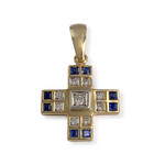 Pendentif d'occasion or 750 2 tons motif croix diamants saphirs - vue 1