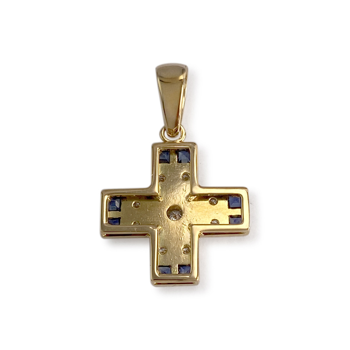 Pendentif d'occasion or 750 2 tons motif croix diamants saphirs - vue 2