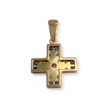 Pendentif d'occasion or 750 2 tons motif croix diamants saphirs