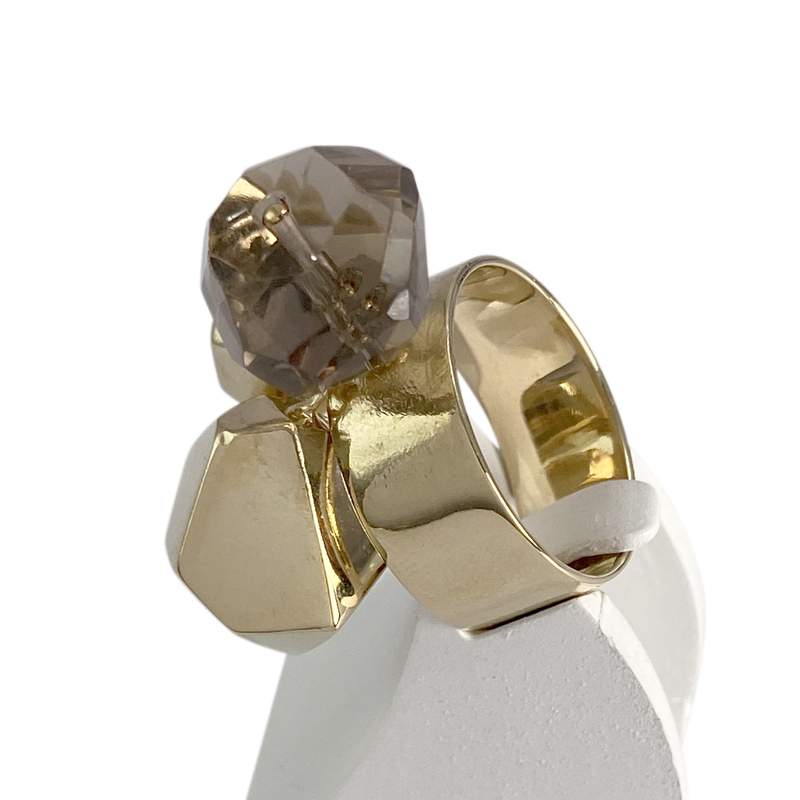 Bague d'occasion or 585 jaune quartz fumé - vue 2