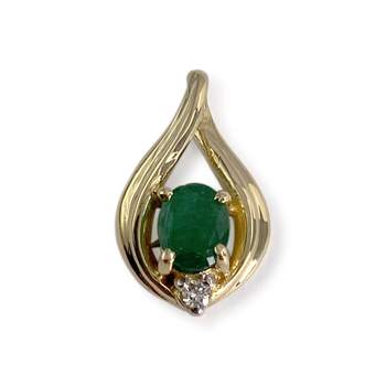 Pendentif d'occasion or 750 2 tons émeraude diamant
