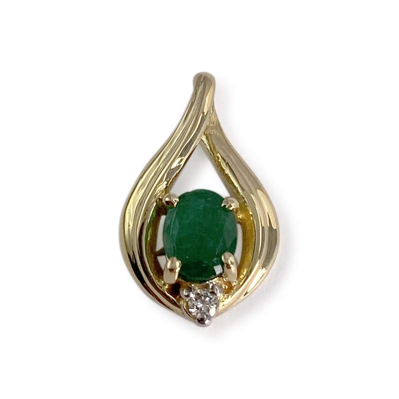 Pendentif d'occasion or 750 2 tons émeraude diamant - vue 1
