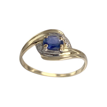 Pre-owned ring, 750 gold, two-tone, diamonds, sapphire