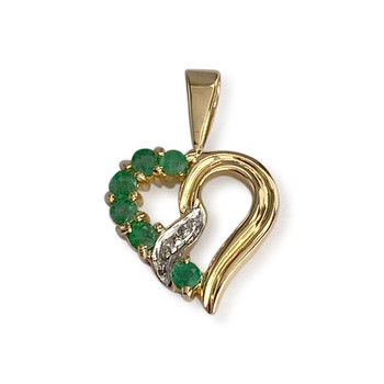 Pendentif coeur d'occasion or 750 2 tons émeraudes diamant
