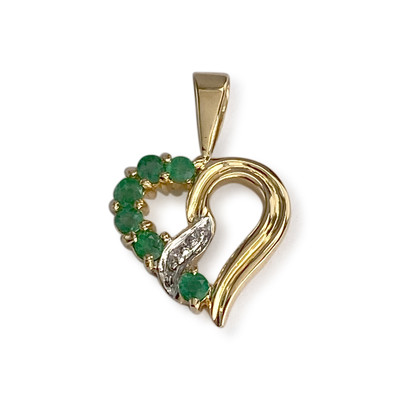 Pendentif coeur d'occasion or 750 2 tons émeraudes diamant