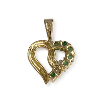 Pendentif coeur d'occasion or 750 2 tons émeraudes diamant