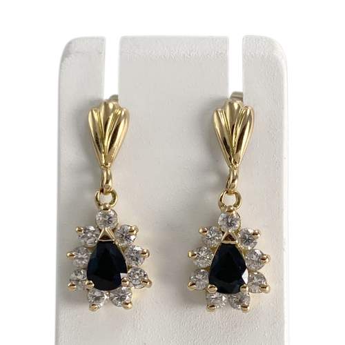 Boucles d'oreilles d'occasion or 750 jaune zirconias saphirs