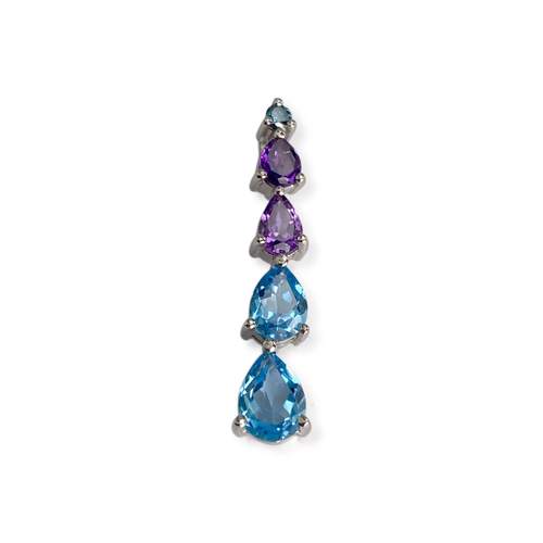 Pendentif d'occasion or 750 blanc topaze traitée swiss blue, topaze traitée london blue et  amethystes
