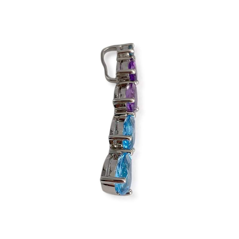 Pendentif d'occasion or 750 blanc topaze traitée swiss blue, topaze traitée london blue et  amethystes - vue 2