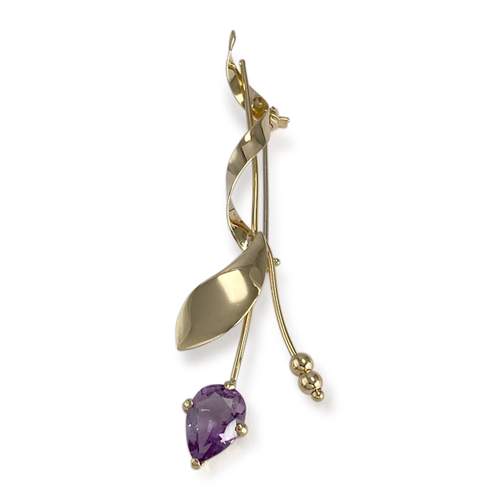 Broche d'occasion or 750 jaune fleur amethyste